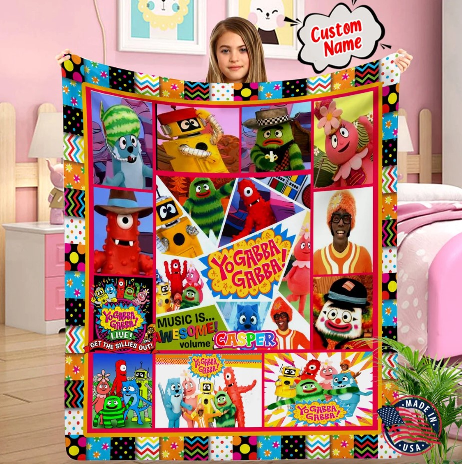 Personalized Yo Gabba Gabba Quilt Blanket Yo Gabba Gabba Birthday Party Yo Gabba Gabba Fleece Blanket Custom Kids Blanket